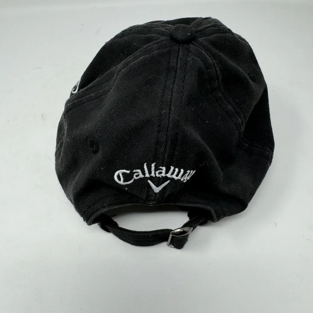 Callaway Hat Cap Strap Back Black Golf Baseball Embroidered Logo Scroll Mens - Picture 3 of 5